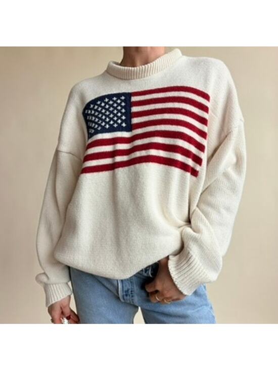 American Creations Sweaters - American Creations Flag Sweater - White, 100% Cotton, Made in USA, Size Medium